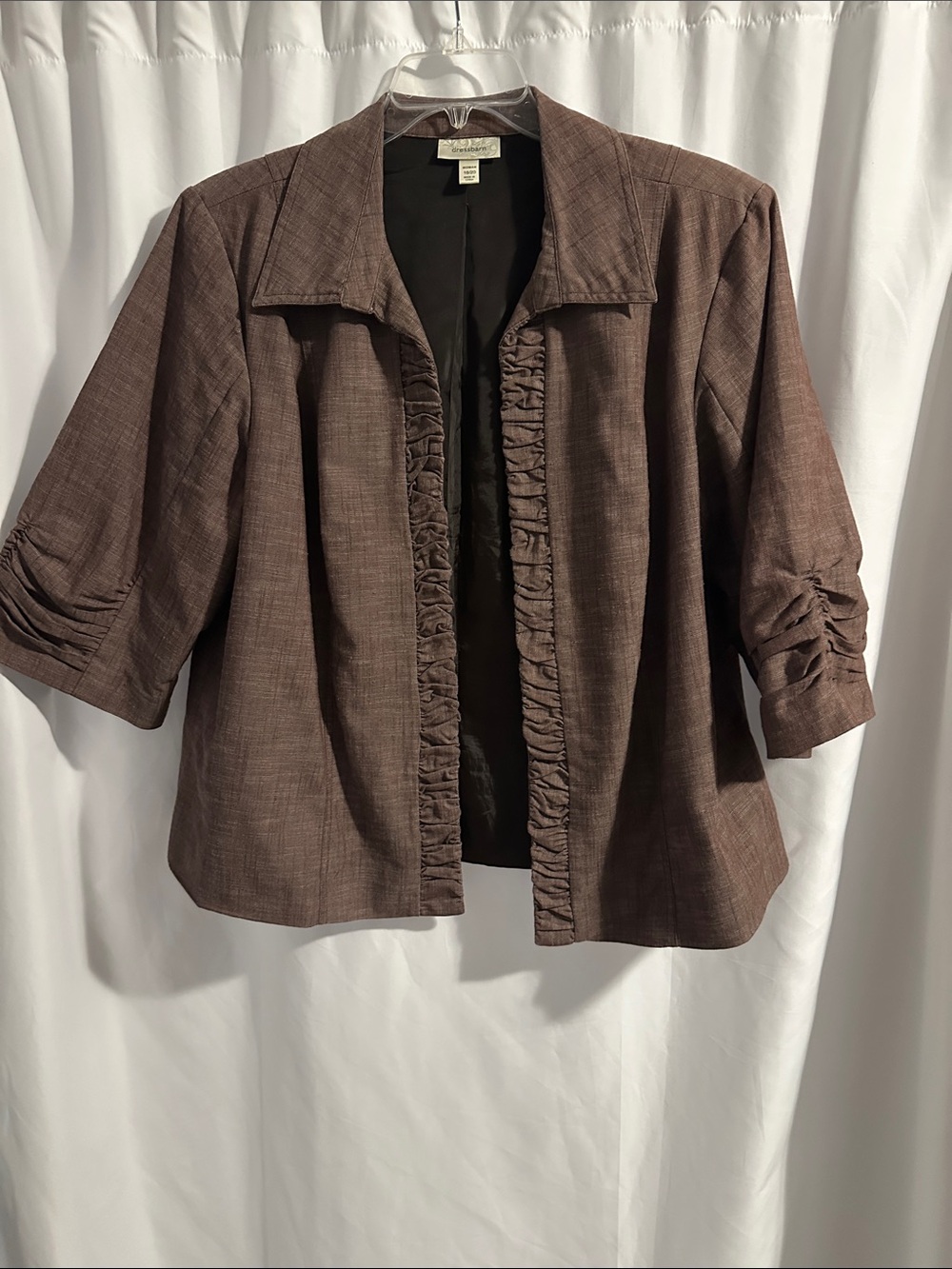 Dress Barn Brown Ruffle-Trim Open Front Blazer